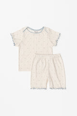 Avauma baby summer short sleeve set cream blue trim cotton outfit
