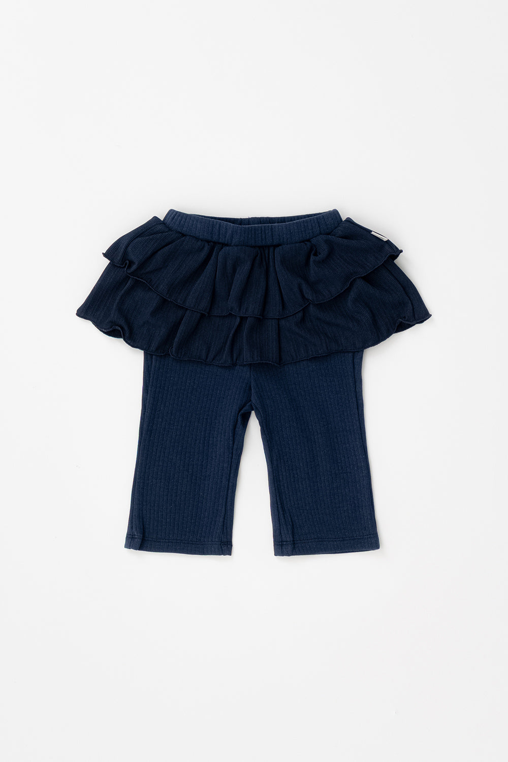 Avauma 100% cotton 2-in-1 skirted leggings for toddlers in deep navy, features a tiered ruffle skirt and comfortable ribbed texture.