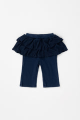 Avauma 100% cotton 2-in-1 skirted leggings for toddlers in deep navy, features a tiered ruffle skirt and comfortable ribbed texture.