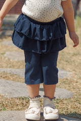 Toddler wearing Avauma navy blue attached skirt leggings made of 100% pure cotton, comfortable daily wear for ages 1-3.