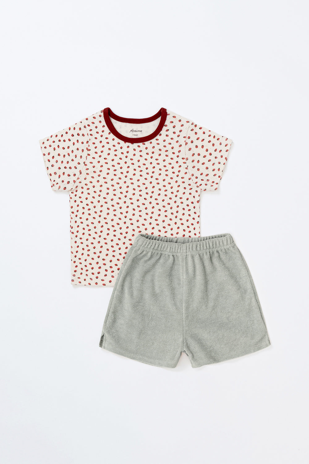 AVAUMA mellow pop ivory berry baby setup with short sleeve tee and grey shorts
