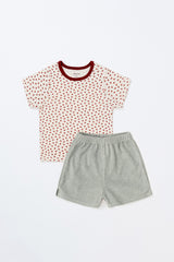 AVAUMA mellow pop ivory berry baby setup with short sleeve tee and grey shorts