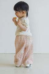 Avauma baby outfit oat grid check pants crinkle cotton summer styling