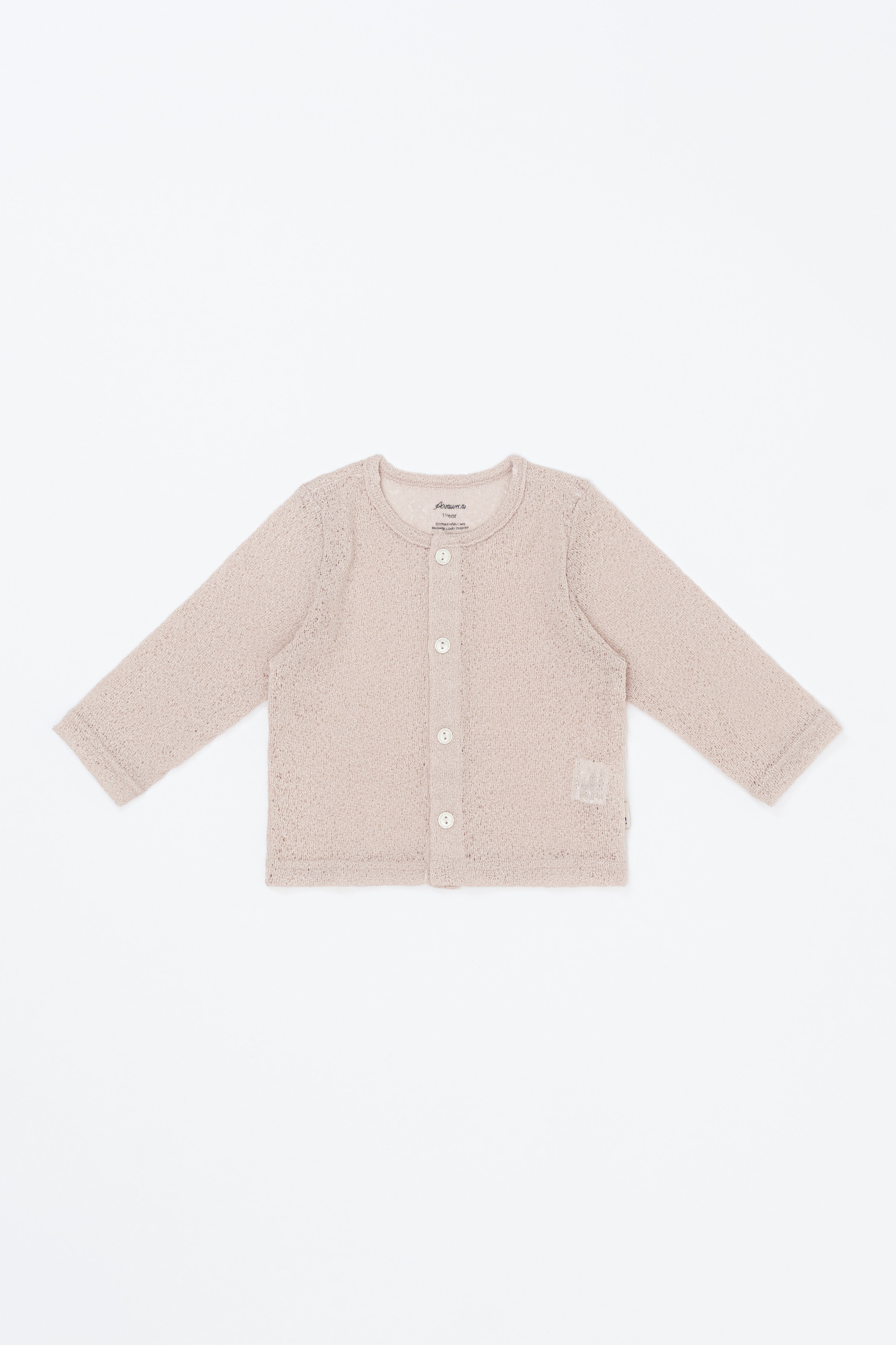 avauma Little Shell Cardigan – Almond Cream color baby cardigan laid flat, lightweight and breathable knit.

