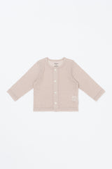 avauma Little Shell Cardigan – Almond Cream color baby cardigan laid flat, lightweight and breathable knit.

