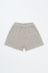 Avauma Petitbloom mom shorts in rosy cream floral print laid flat on white background.

