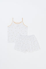 Avauma picnic tank top and shorts set in Butter Daisy pattern displayed flatly
