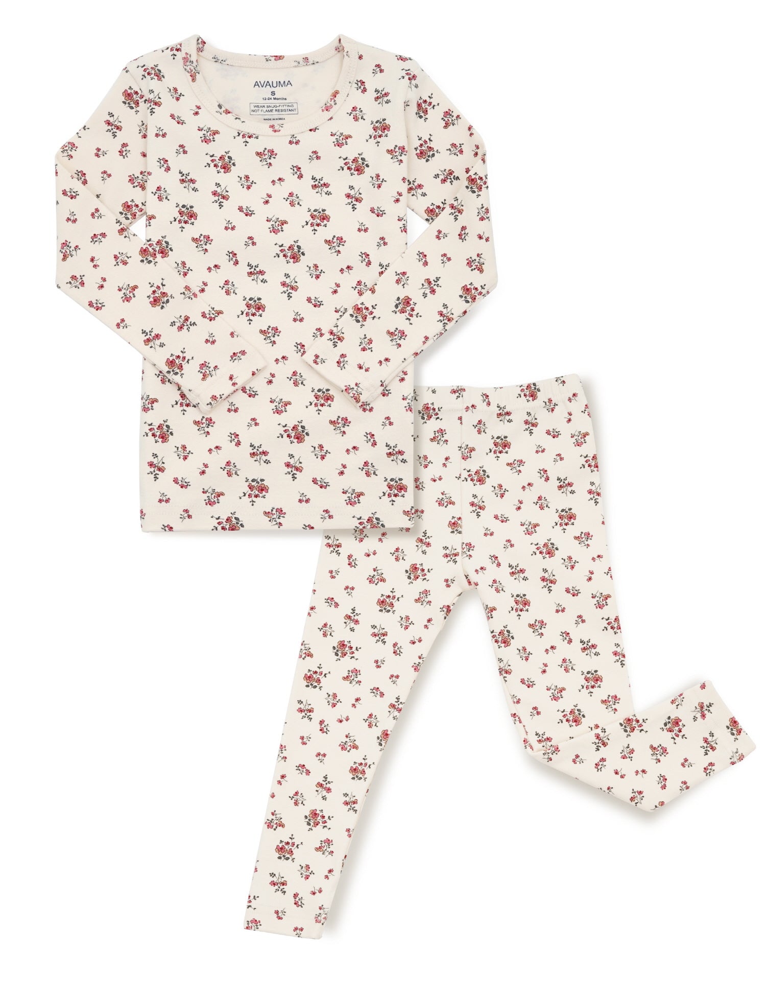 AVAUMA Daisy Long Pajama Ivory Flower Pattern