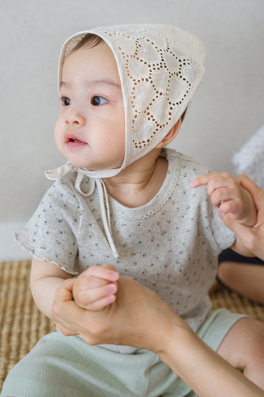 avauma breeze garden baby setup mint cloud summer outfit with lace bonnet, organic cotton baby clothes