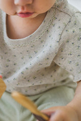 avauma breeze garden baby t-shirt detail mint cloud, soft floral pattern summer shirt