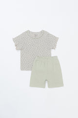 avauma breeze garden setup mint cloud, short sleeve floral baby t-shirt and mint shorts set, summer baby outfit