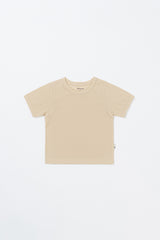 Oat beige short sleeve baby t-shirt with delicate lace trim – Avauma

