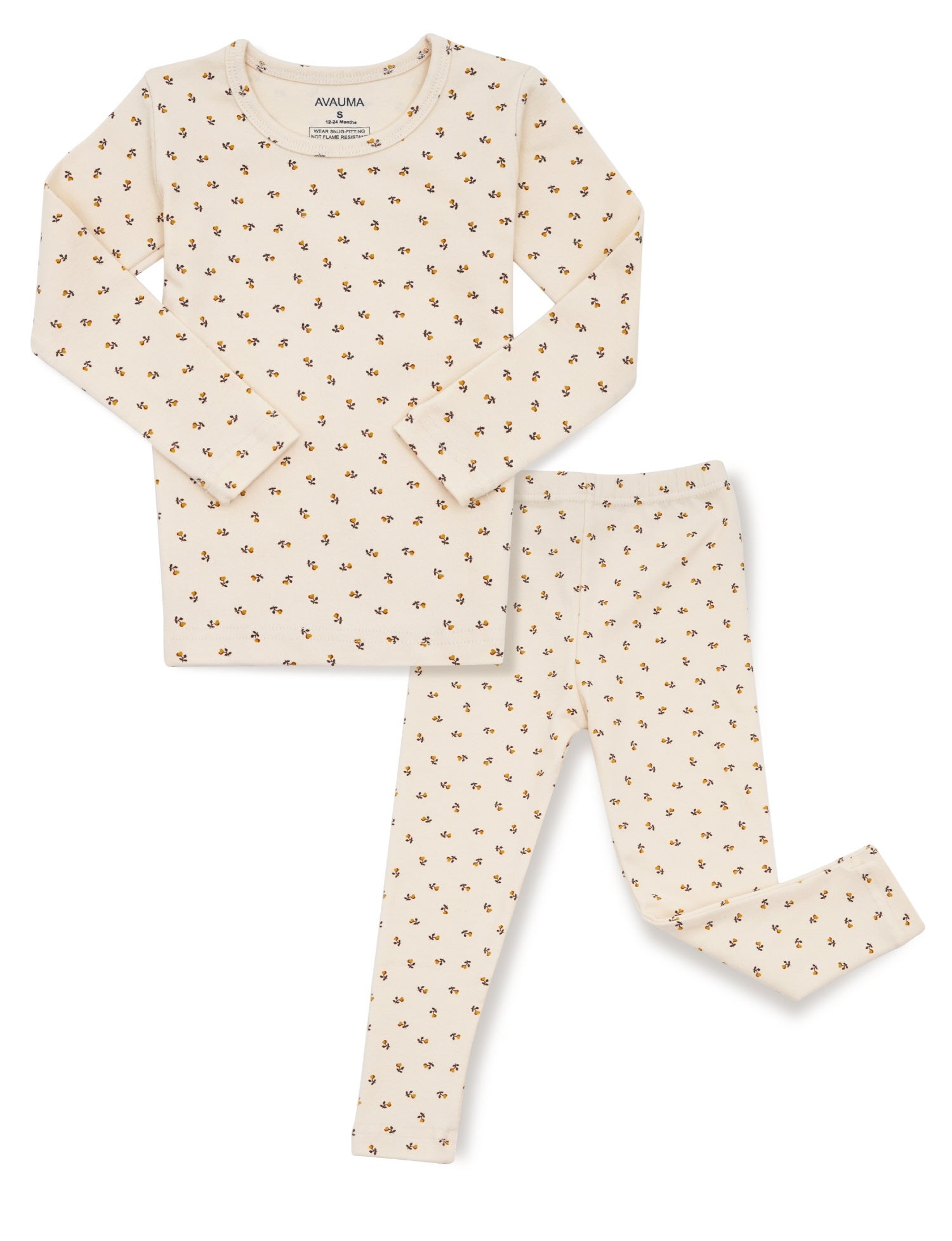 AVAUMA Rose Long Pajama Ivory Flower Pattern