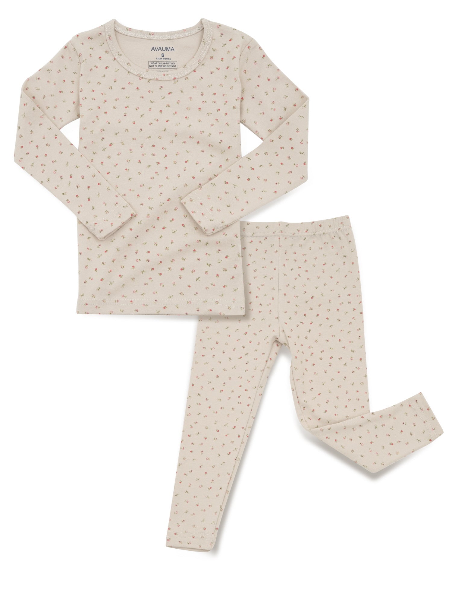 AVAUMA Momo Long Pajama Mocca Beige Flower Pattern