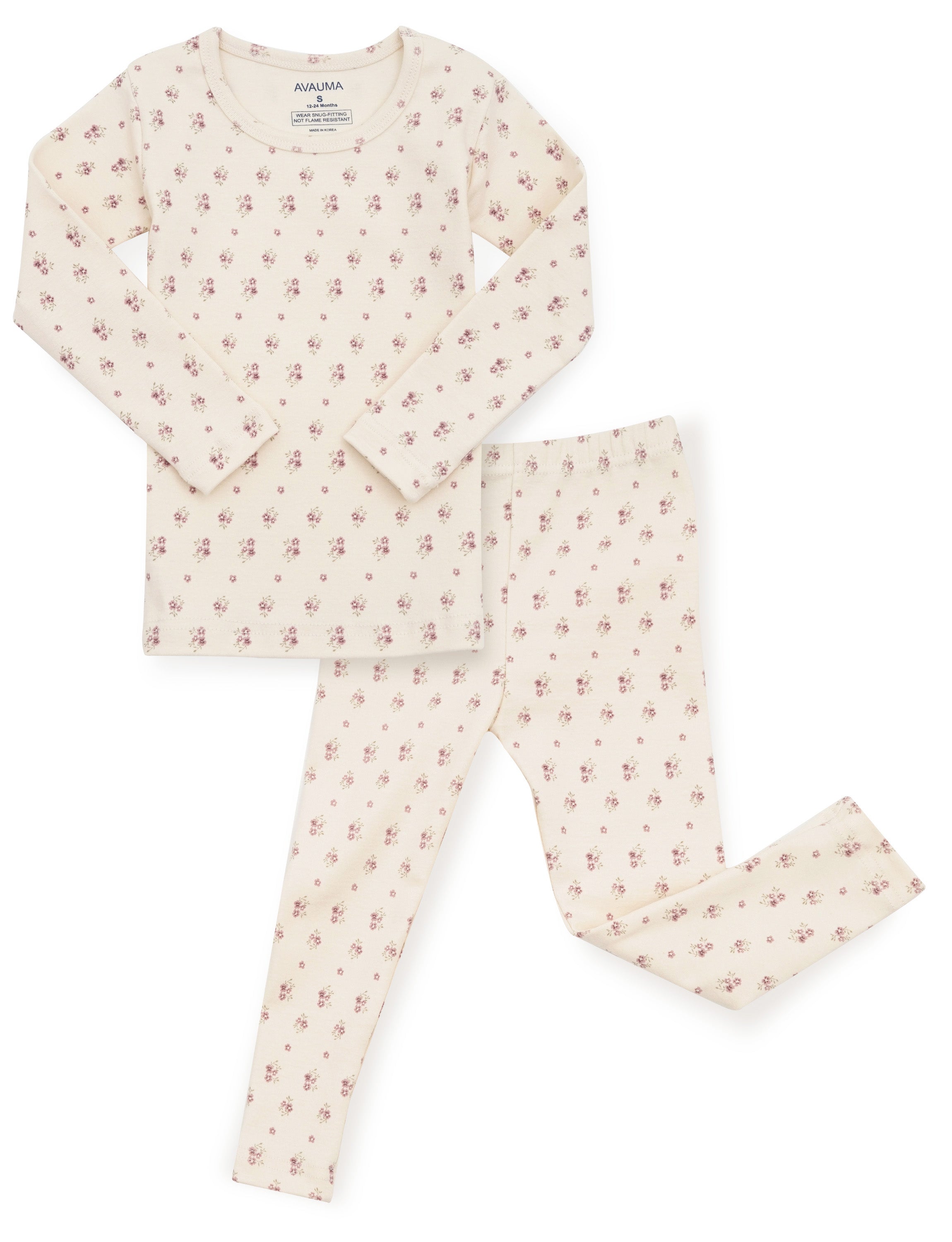 AVAUMA Violet Long Pajama Ivory Flower Pattern