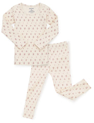 AVAUMA Violet Long Pajama Ivory Flower Pattern