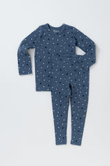 Avauma Mini Fleur Long Sleeve Set - Floral Navy, a deep blue pajama set featuring delicate white and navy floral prints, perfect for cozy nights.