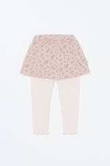 Flower Skirted Leggings - Cream Pink