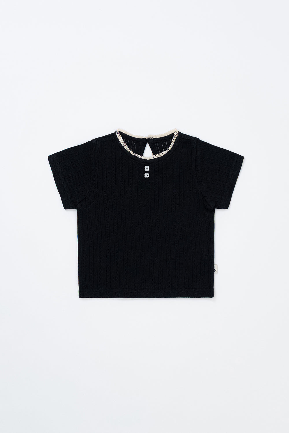 Flat Lay of Avauma Le Petite Classic Black Short Sleeve Top, Soft Cotton Puff Sleeve T-Shirt for Toddlers

