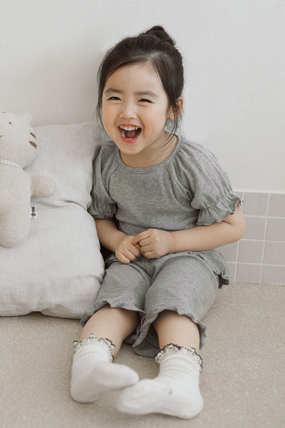 Avauma toddler ribbed pajama set soft ash gray cozy indoor outfit
