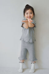 Avauma toddler girl ribbed pajama set soft ash gray full outfit
