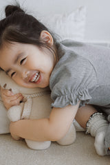 Avauma toddler ribbed pajama set soft ash gray close up outfit
