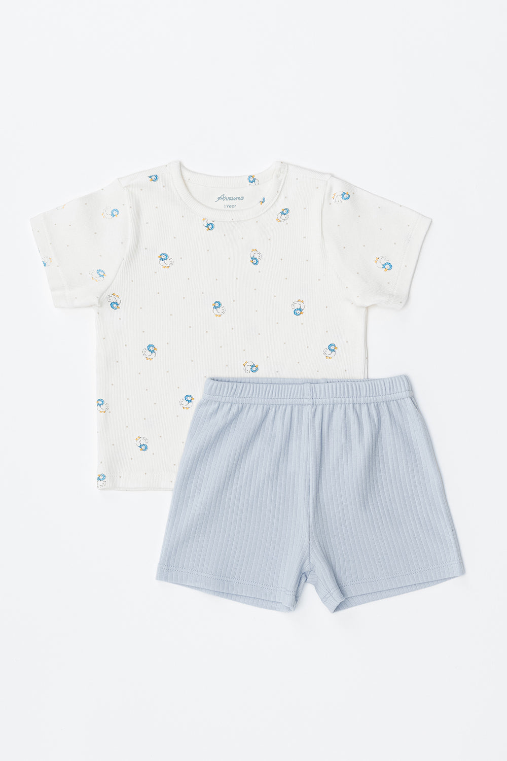 Avauma baby short sleeve pajama set milk mint blue duck print outfit
