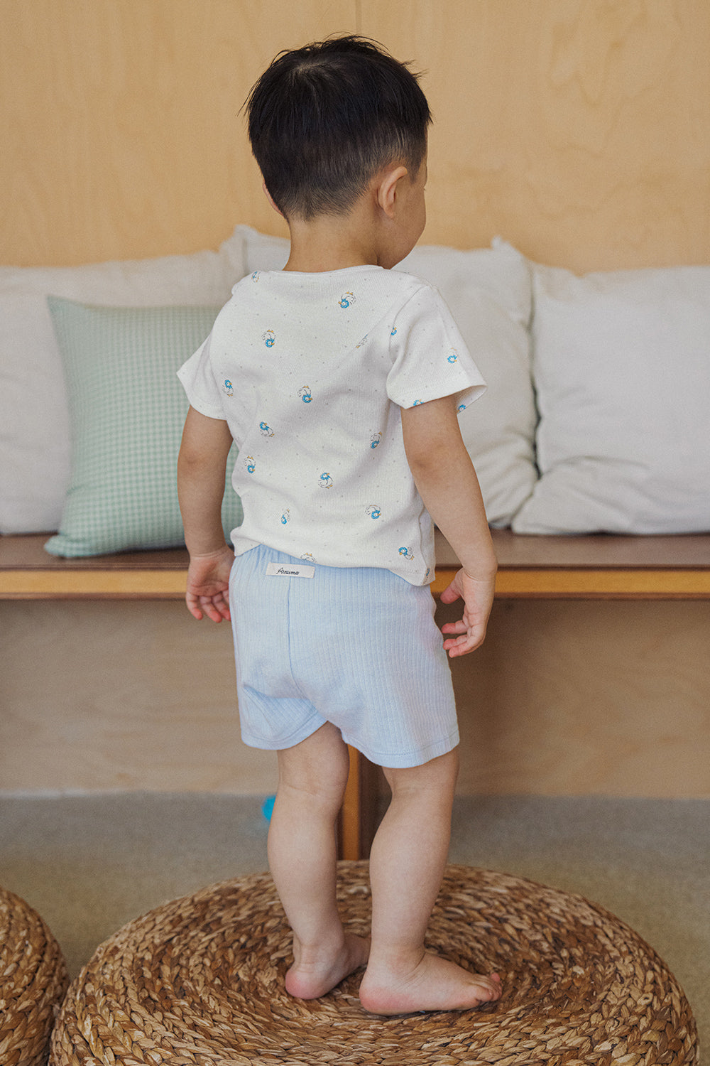 Avauma toddler duck print pajama set milk mint back view outfit
