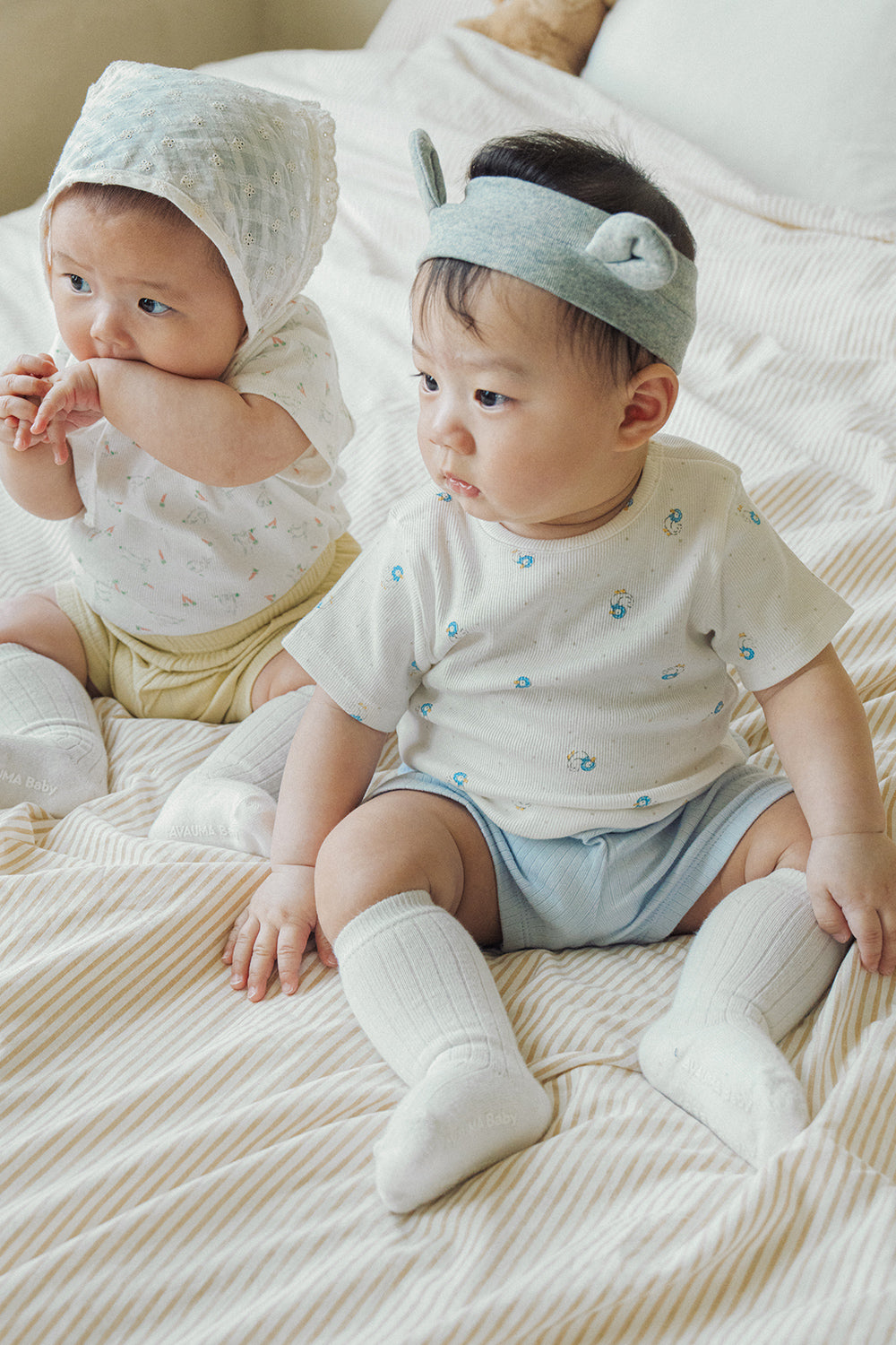 Avauma baby duck print pajama set milk mint twin baby outfit
