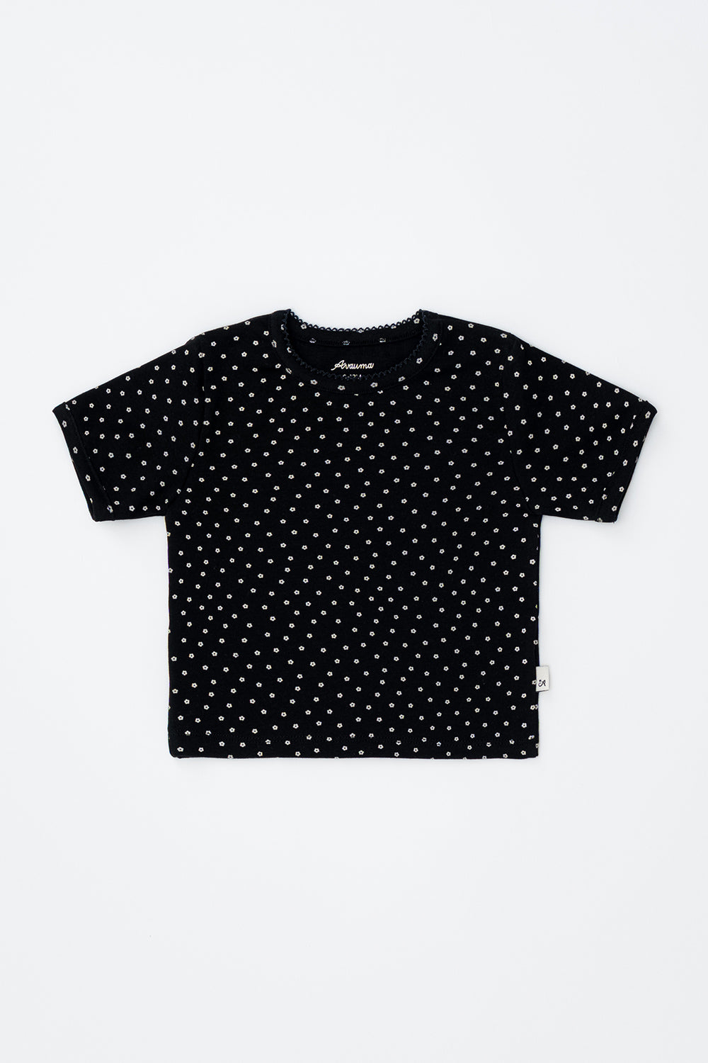 Avauma baby short sleeve tee classic black tiny floral print black baby t-shirt