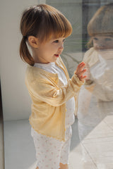Avauma baby cardigan butter yellow soft cotton lightweight summer outfit natural light toddler look