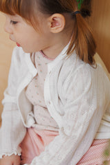 Avauma baby cardigan pointelle knit detail soft cotton cream white lightweight texture