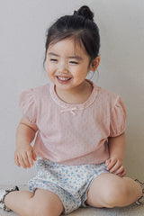Avauma toddler girl outfit cotton pink puff sleeve top floral shorts summer outfit kids wear

