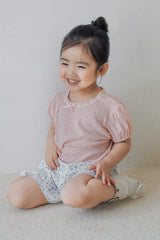 Avauma kids outfit cotton pink blouse puff sleeve top floral shorts comfy summer toddler look