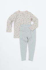 Picot Flower Setup - Pebble Green by Avauma, a delicate floral long sleeve top with ribbed leggings, comfortable and stylish baby sleepwear set