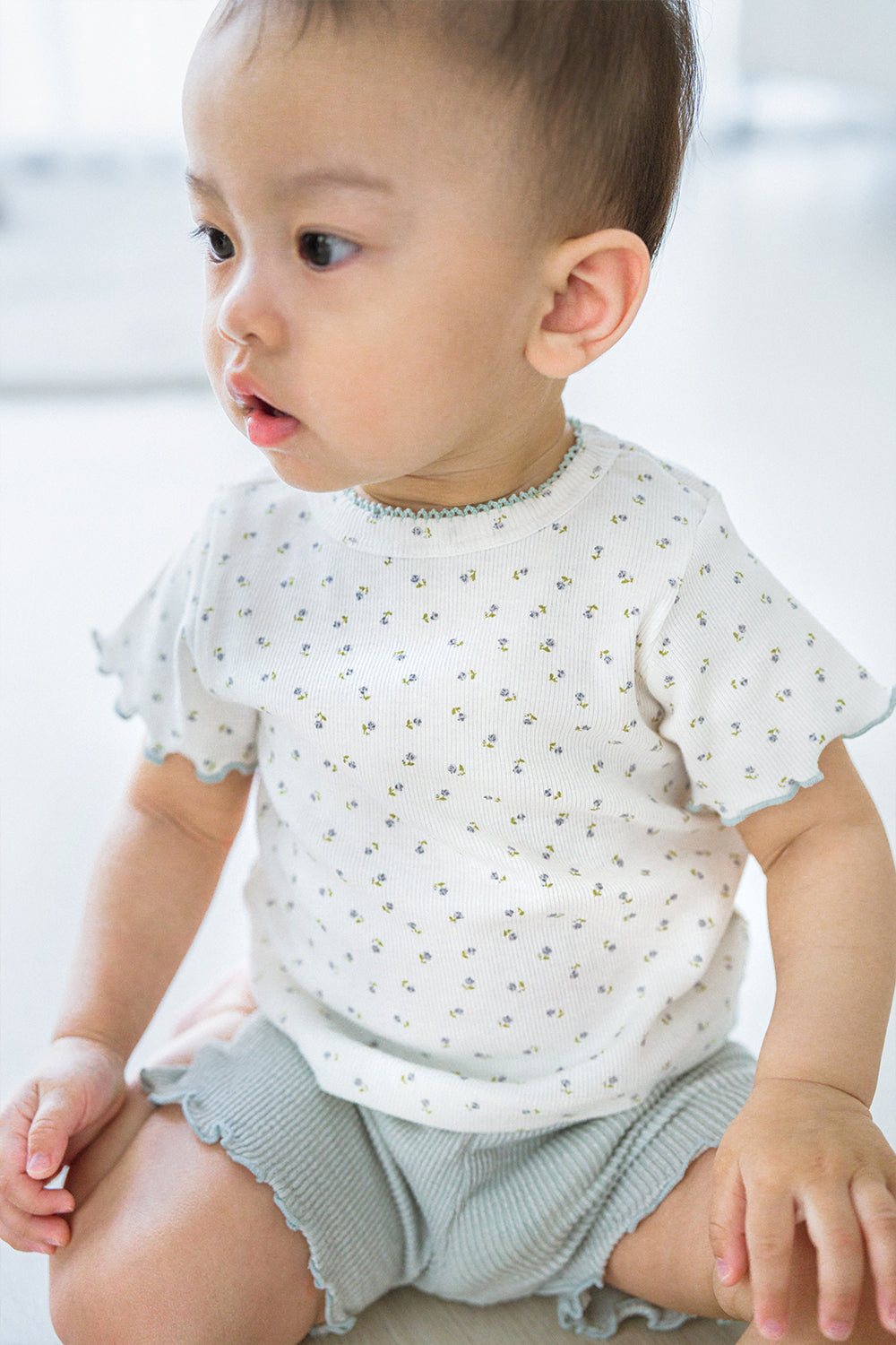 Vanilla mint floral detail baby set, soft ribbed summer outfit – Avauma

