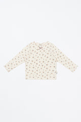 Avauma Baby Girls Cream White Floral Top - Long Sleeve Ribbed Cotton Blend Shirt